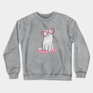 Grey Cat in Heart Glasses Crewneck Sweatshirt